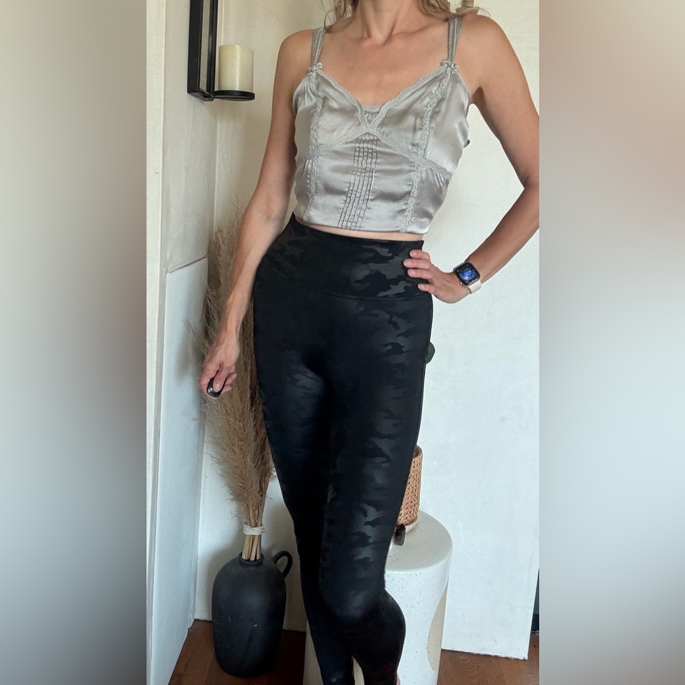 Spanx black camo faux leather leggings